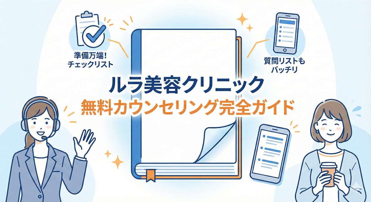 図解】ルラ美容クリニックの無料カウンセリング完全ガイド。失敗しないための事前準備と質問リスト、予約のコツをまとめたイラスト